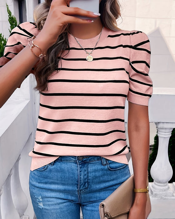 Striped Bubble Sleeve Knit Top
