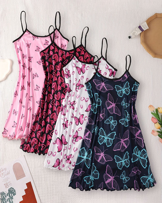 Spaghetti Straps Printed Sleep Dress