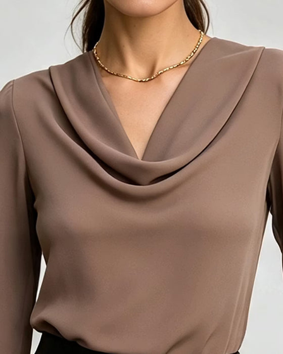 Mock Neck Long Sleeve Solid Blouse