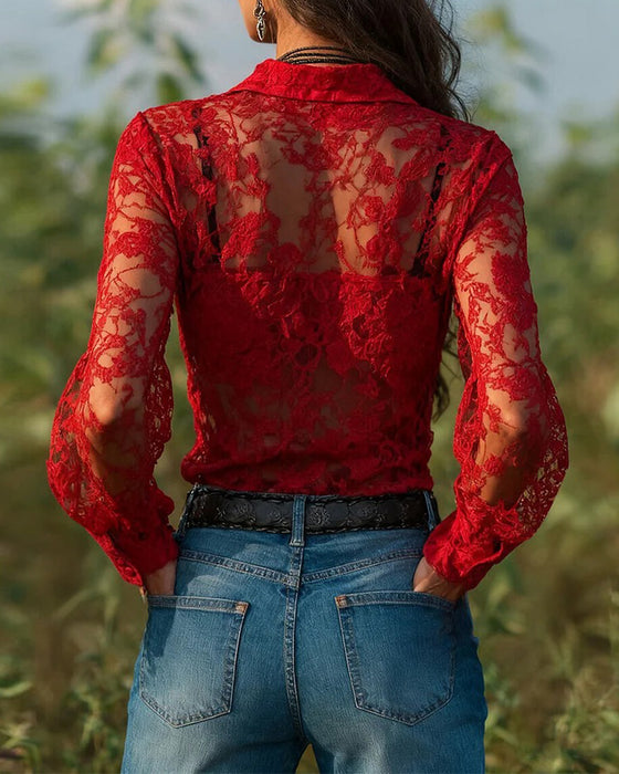 Solid Color Long-Sleeved Collared Shirt