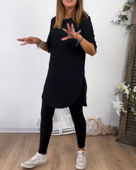 Mid-Length Top Mit Crew Neck