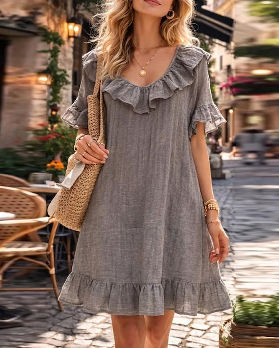 V-Neck Double Ruffle Dress
