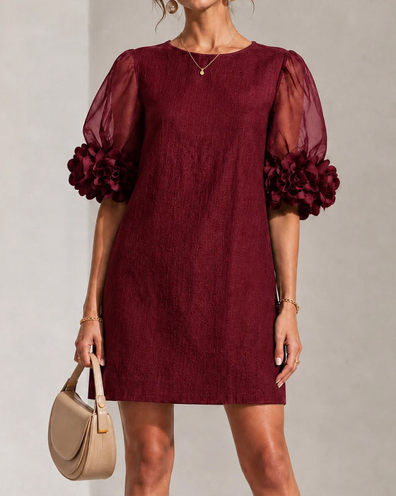 Stylish Crew Neck Puff Sleeve Dress
