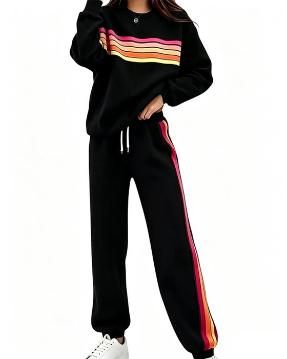 Colorful Stripe Sweatshirt and Sweatpant Set