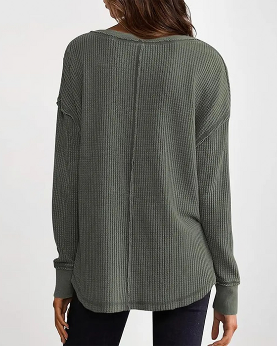 Waffle Henley Long Sleeve Top