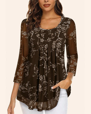 Round Neck Pleated Floral Top