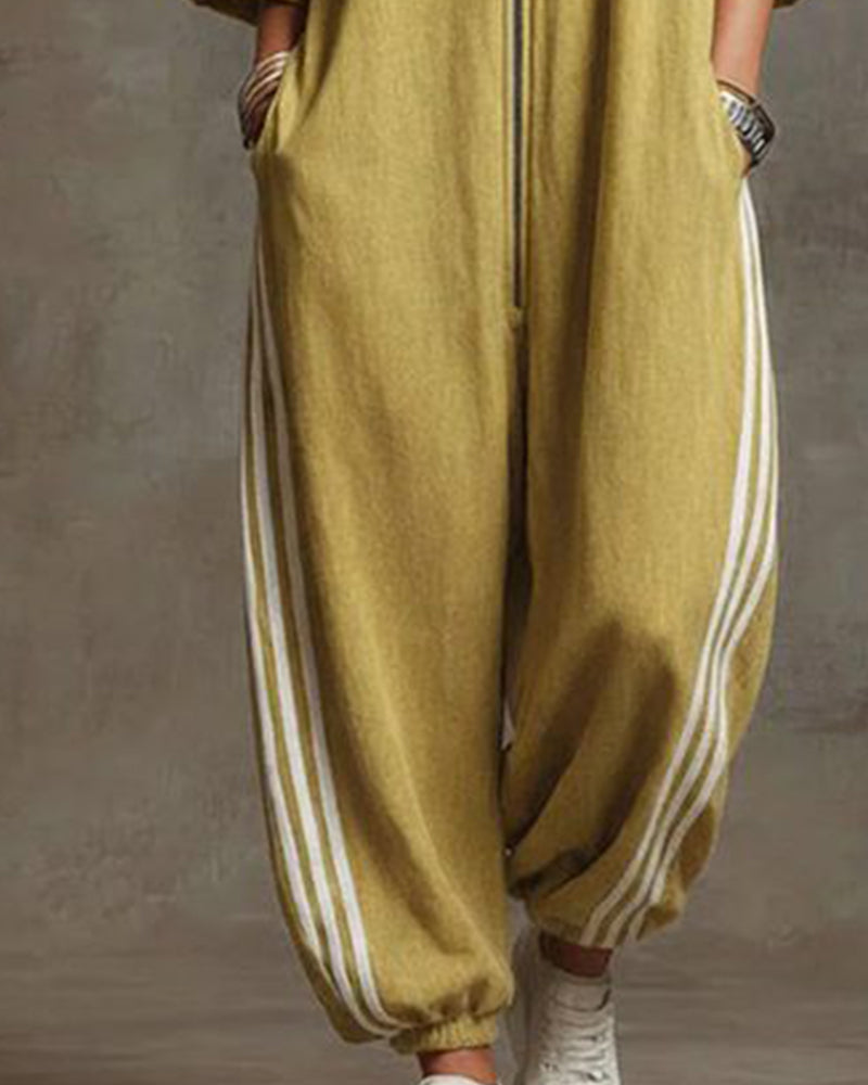 Striped Sporty Zip Jumpsuit