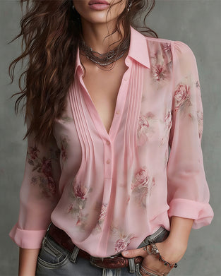 Elegant Unbuttoned Printed Blouse