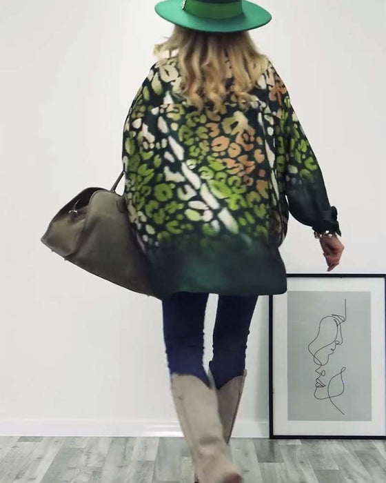 Leopard print lapel casual shirt