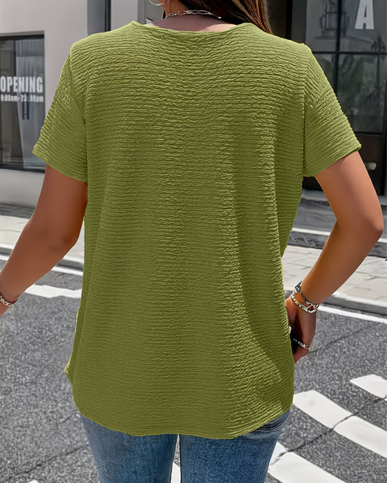 Peter Pan Collar Three-Button T-Shirt