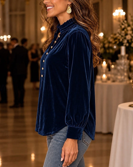 Solid Button Elegant Blouse