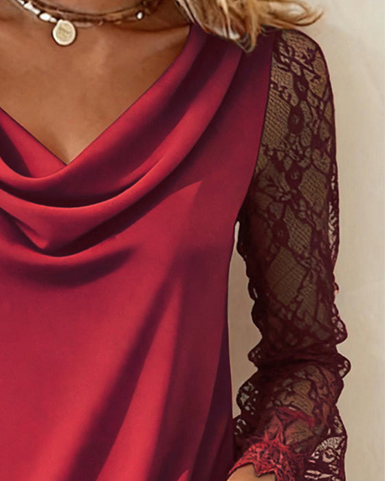 Drape Collar Patchwork Top