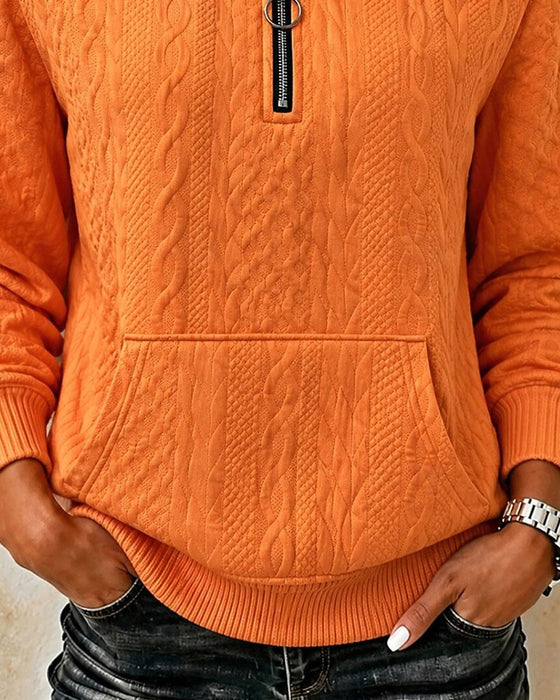 Half-Zip Solid Casual Sweatshirt