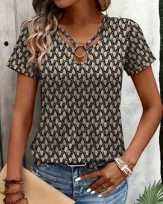 Ring Buckle Geometric Print T-Shirt