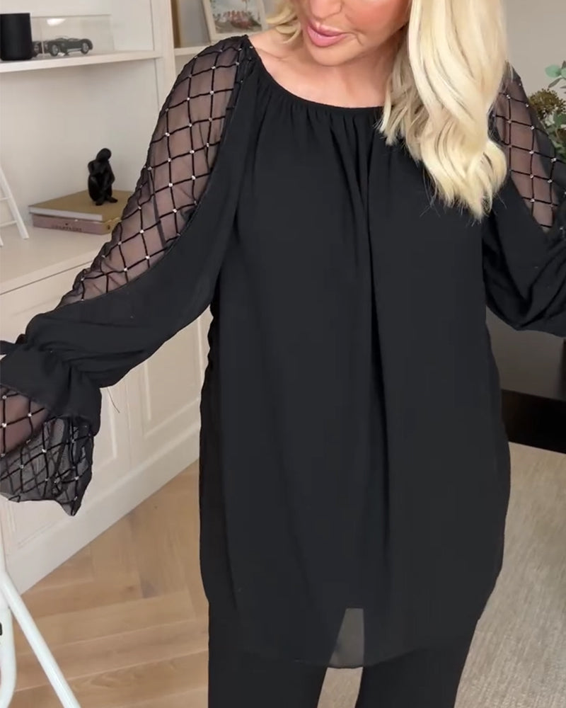 Solid Color Patchwork Ruffle Sleeve Blouse