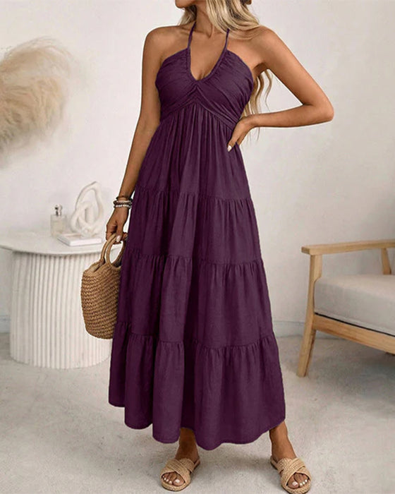Halter Bandeau Multi-Layer Ruffle Dress