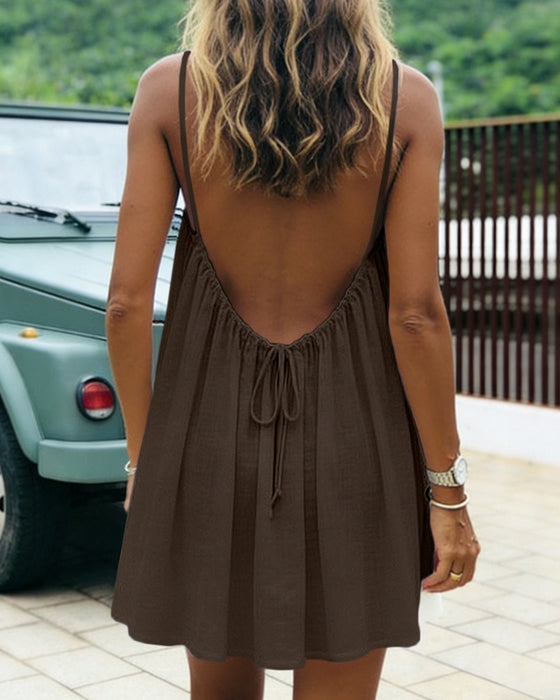 Loose Backless Spaghetti Strap Mini Dress