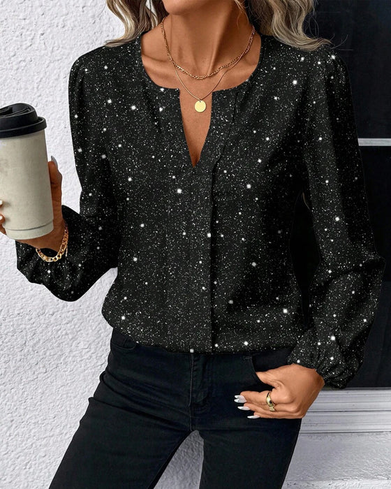 Subtle-Sparkle V-Neck Long Sleeve Top