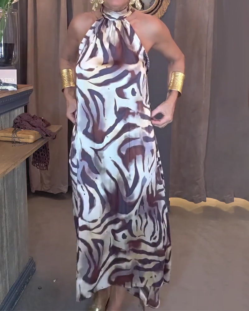 Halter-Neck Sleeveless Printed Dress