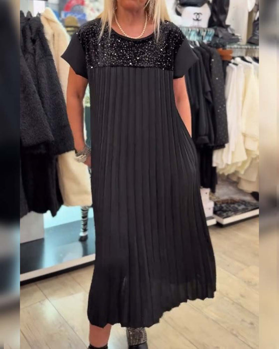 Fashionable Sequined Short-Sleeved Dress