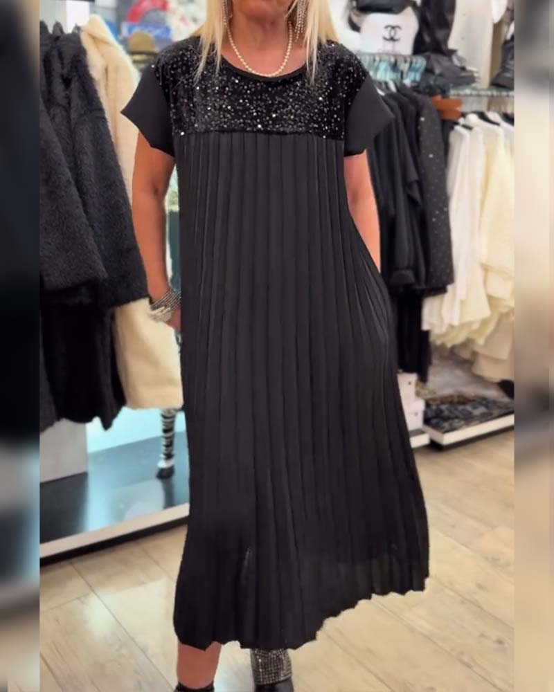 Fashionable Sequined Short-Sleeved Dress