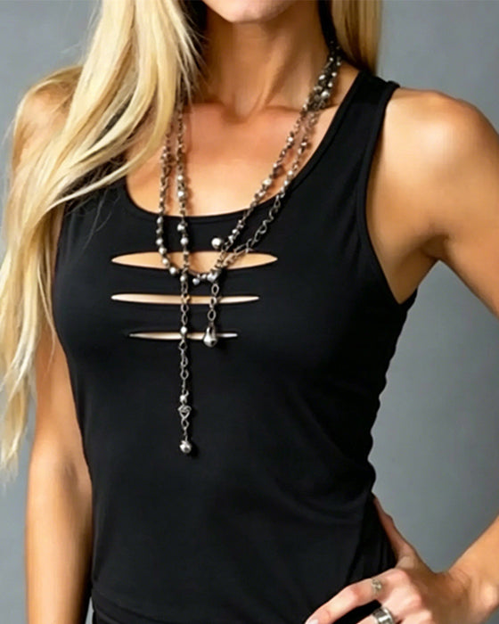 U-Neck Sleeveless Hollow Out Tank Top