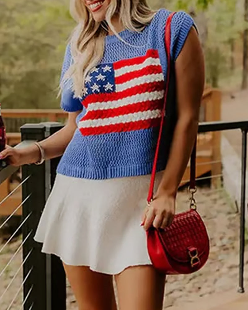 Flag Pattern Crew Neck Pullover