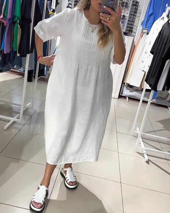 Casual solid color half sleeve loose dress