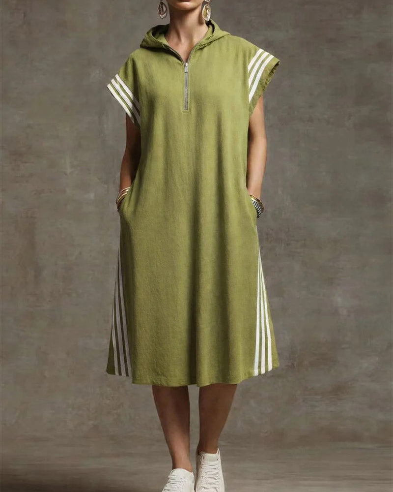 Hooded Color-Blocked Casual Dress