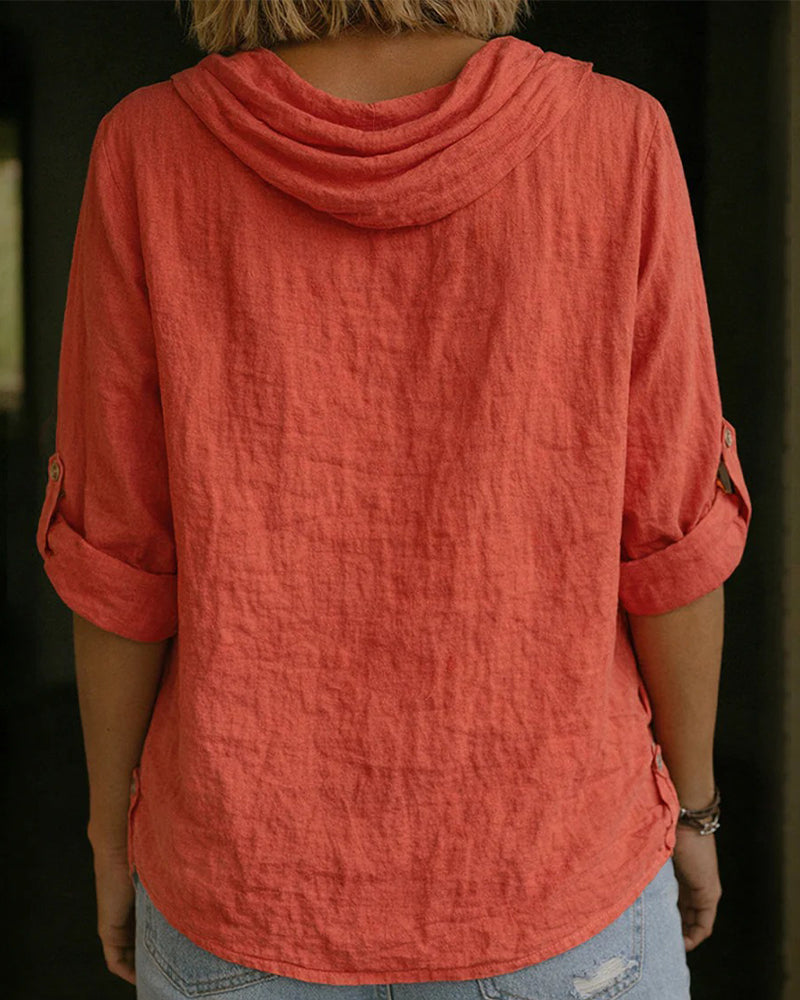 Turn-Down Collar Linen Top
