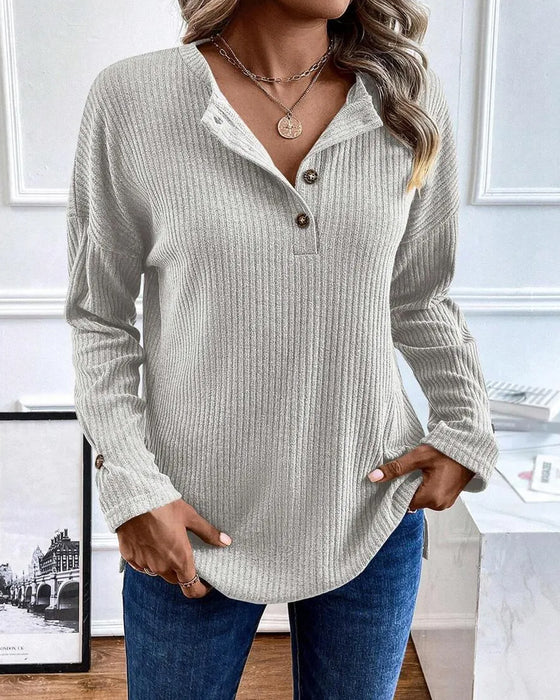 Ribbed Half Zip Pullover Blouse