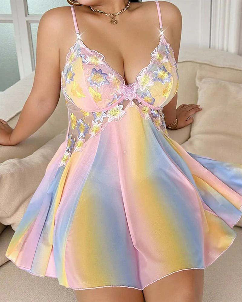 Plus Size Colorful Embroidered Camisole Nightgown