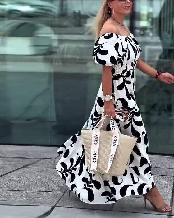 Elegant Off-Shoulder Printed Dress