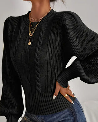 Puff-Sleeved Cable Knit Short Jumper