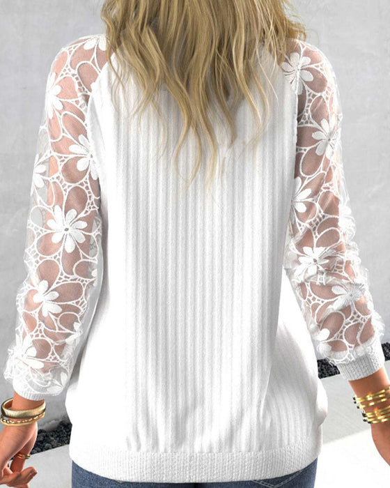 Lace Sweatshirt with Long Sleeve and Print