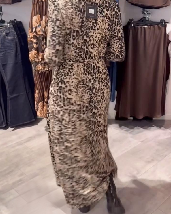 Leopard Print Fitted Waist Dress