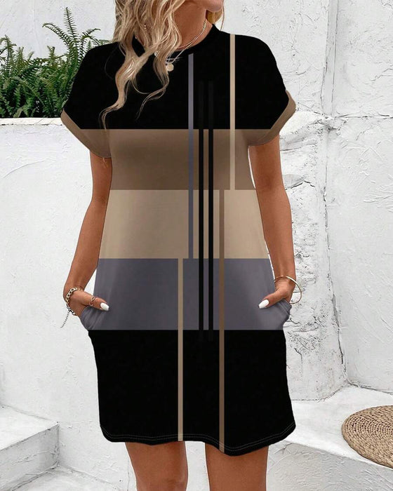 Round Neck Fashion Casual Printed Dress