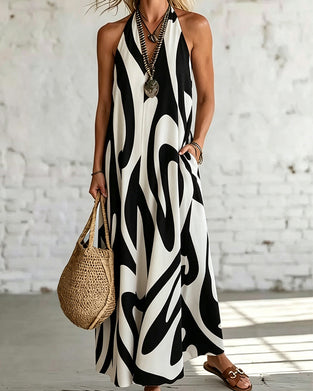 V-Neck Sleeveless Geometric Pattern Dress