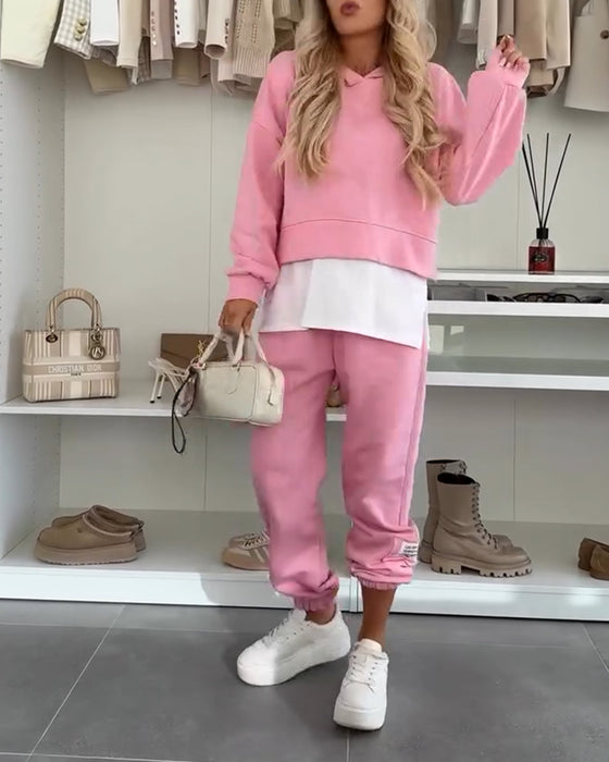 Casual Hooded Sweatshirt and Pants Set