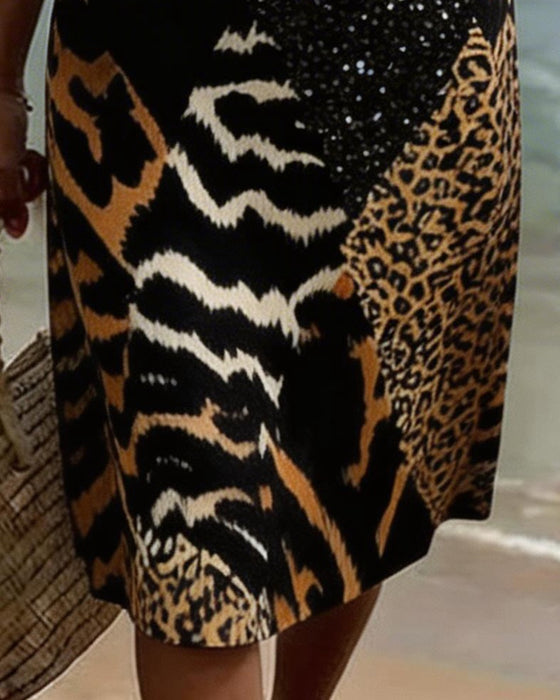 Leopard-Print V-Neck Dress