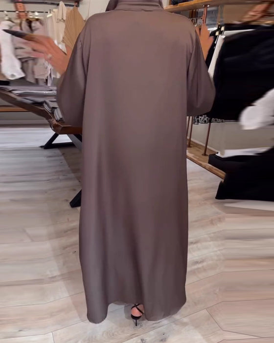 Lapel Ink Print Shirt Long Dress