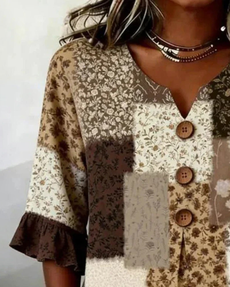 V-Neck Ruffle Sleeve Blouse