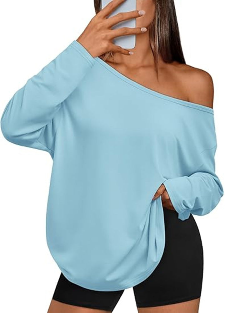 One-Shoulder Solid Long Sleeve T-Shirt