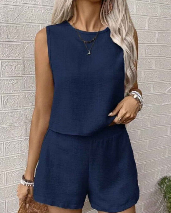 Casual Solid Color Two-Piece Set