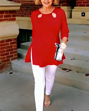 Three Quarter Sleeve Cutout Fitted Top