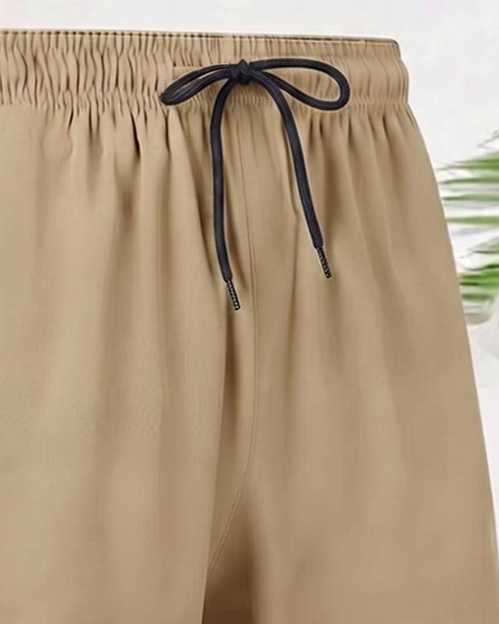 Drawstring Zipper Elastic Waist Shorts