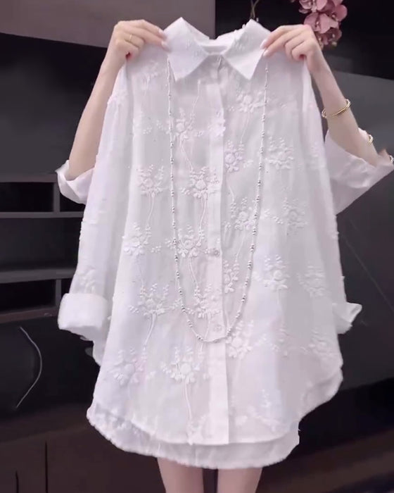 Solid Embroidered Drop Shoulder Shirt