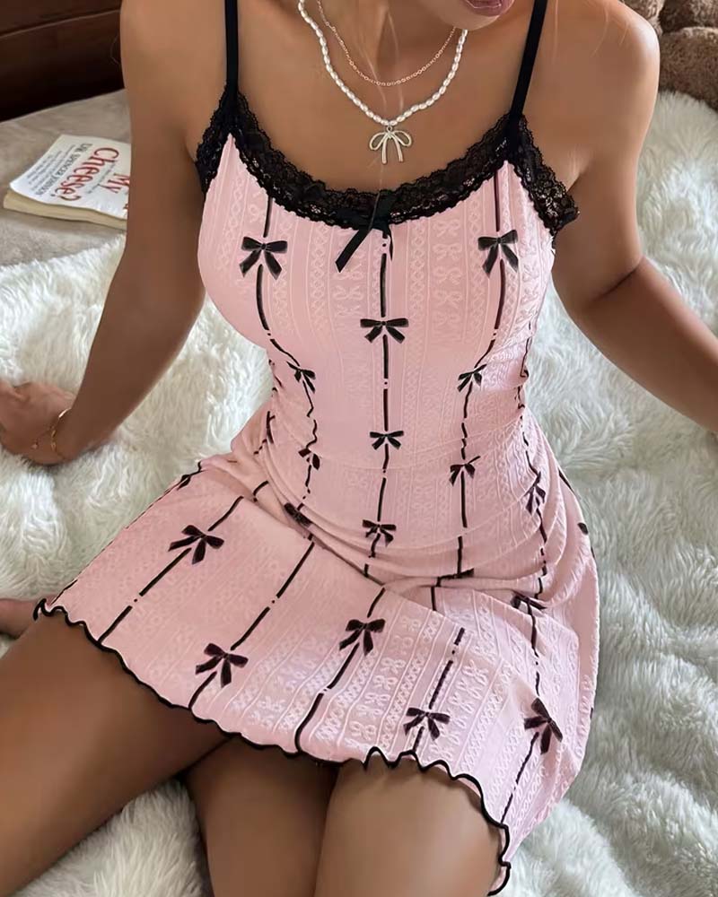 Lace Bow Print Sleep Dress