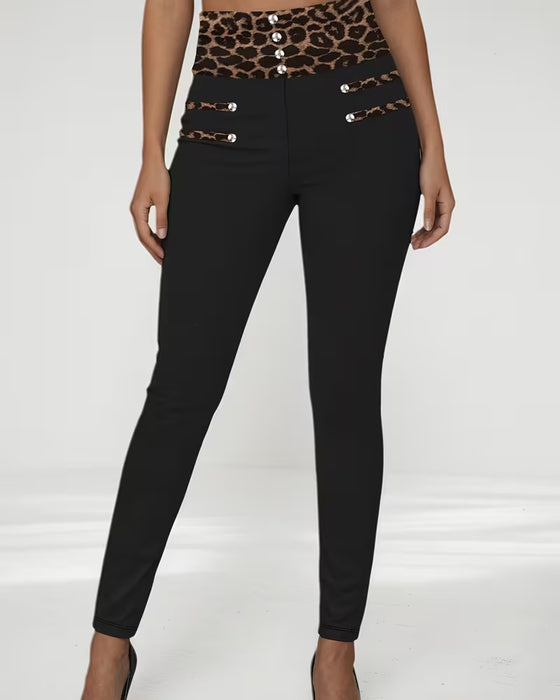 High-Waist Leopard Print Tight Skinny Pants