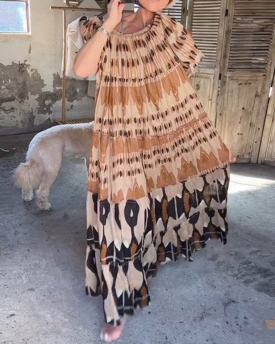 Off-Shoulder Square Neck Loose Print Dresses